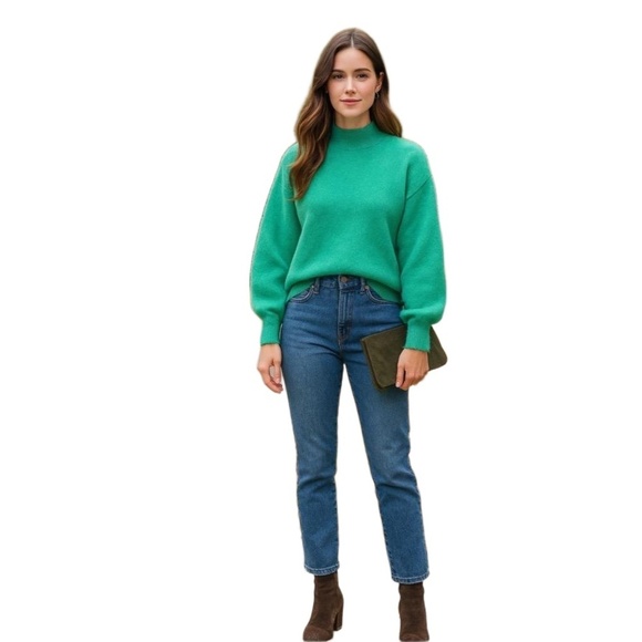 Rafaella Sweaters - Rafaella Teal Green Crew Neck Dolman Sleeves Ribbed Pullover Sweater Large